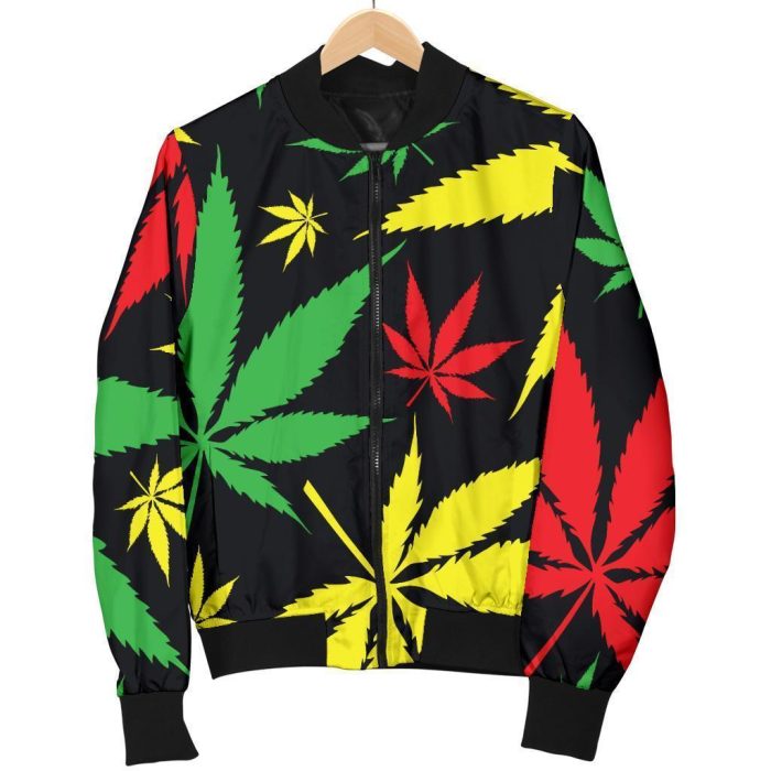 Hemp Leaves Reggae Pattern Print Bomber Jacket