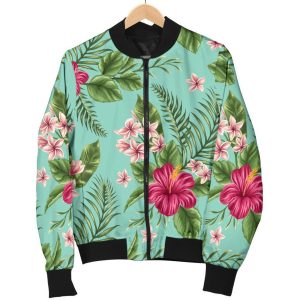 Hibiscus Plumeria Flowers Pattern Print Bomber Jacket