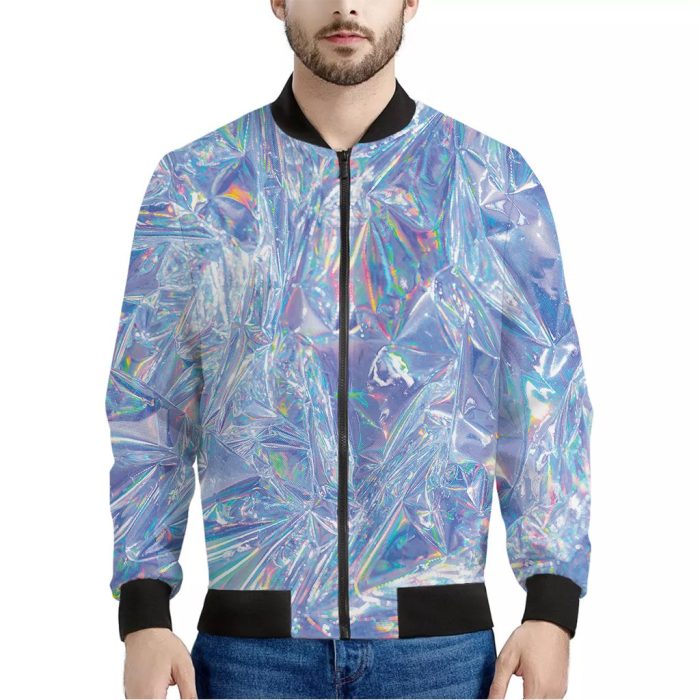 Holographic Texture Print Bomber Jacket