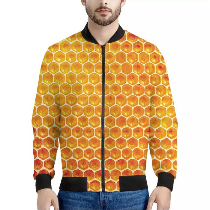 Honey Bee Hive Print Bomber Jacket