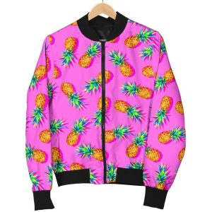 Hot Pink Pineapple Pattern Print Bomber Jacket