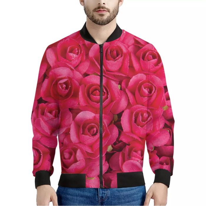 Hot Pink Rose Print Bomber Jacket