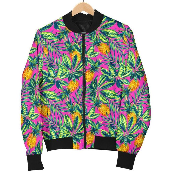 Hot Purple Pineapple Pattern Print Bomber Jacket