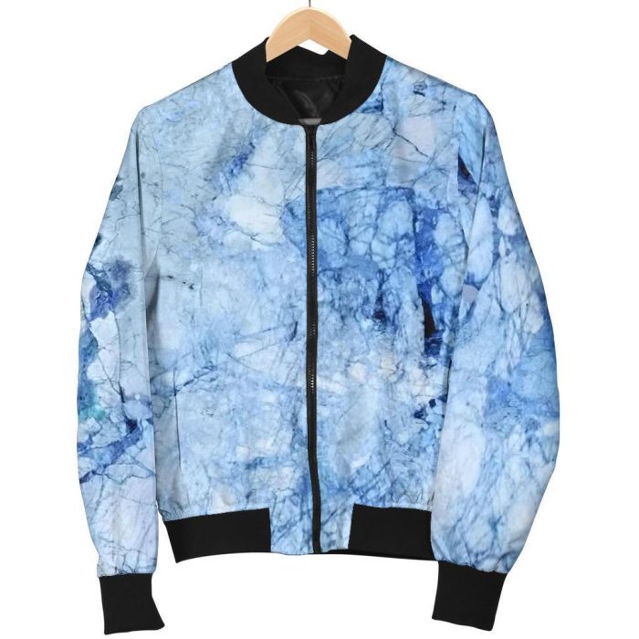 Ice Blue Marble Print Bomber Jacket