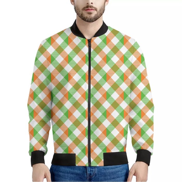 Irish Plaid Saint Patrick's Day Print Bomber Jacket