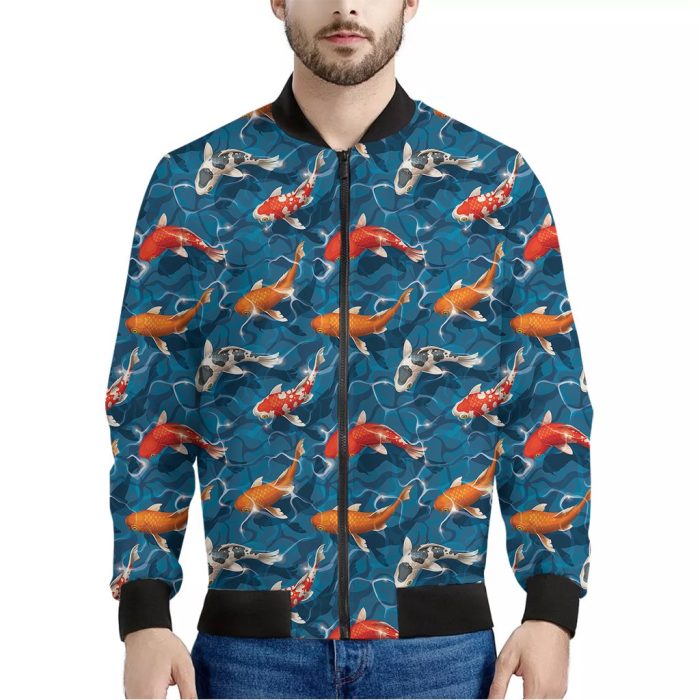 Koi Fish Pattern Print Bomber Jacket