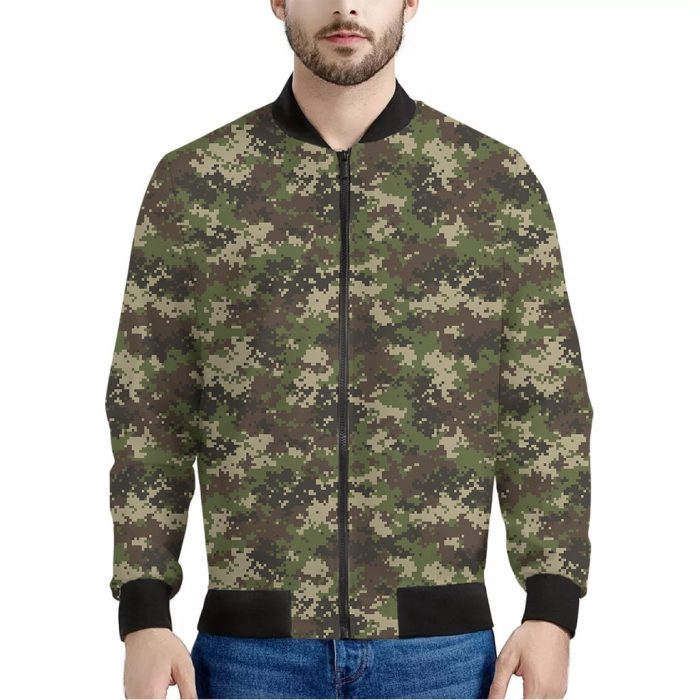 Military Digital Camo Pattern Print Bomber Jacket