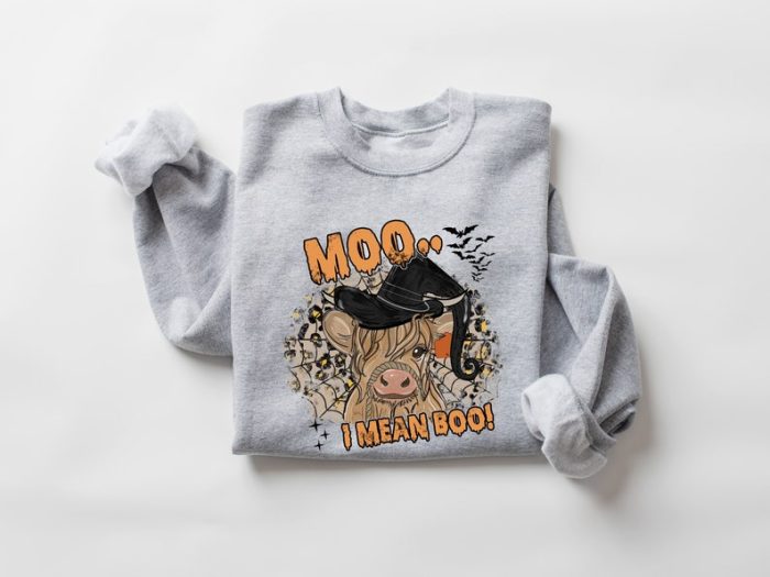 Moo I Mean Boo Sweatshirt Halloween Boo Sweatshirt Heifer Funny Halloween Sweatshirt