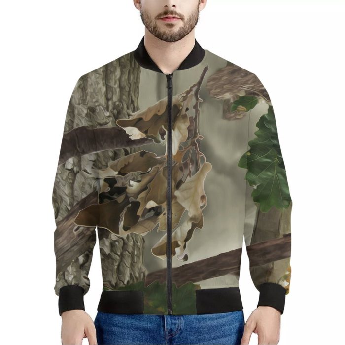 Oak Tree Hunting Camouflage Print Bomber Jacket