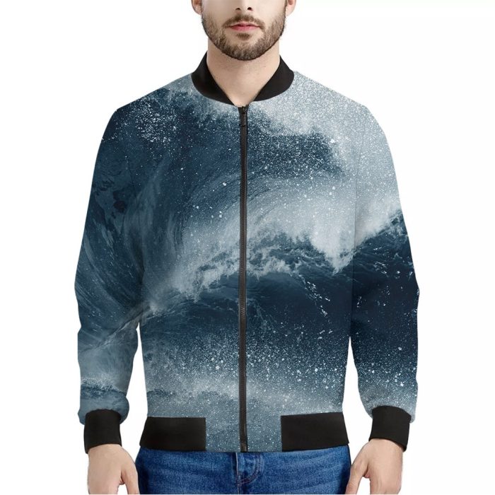 Ocean Wave Print Bomber Jacket