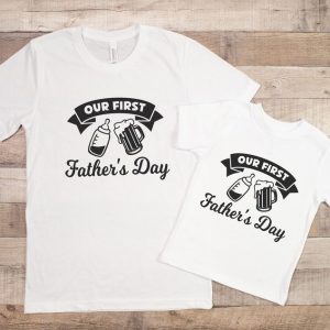 Our First Shirt Daddy And Me T-Shirt Father And Son Daughter Matching Shirt Father Baby Matching Tee Gift Dad