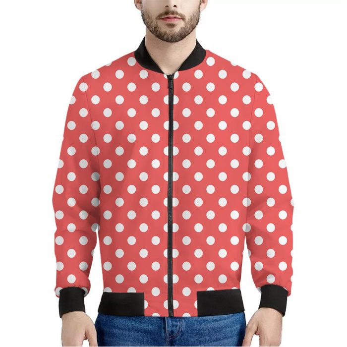 Pastel Red And White Polka Dot Print Bomber Jacket