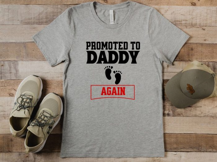 Promoted To Daddy Again Shirt For Baby Announcement Tshirt For Second Time Dad Gift For Tshirt