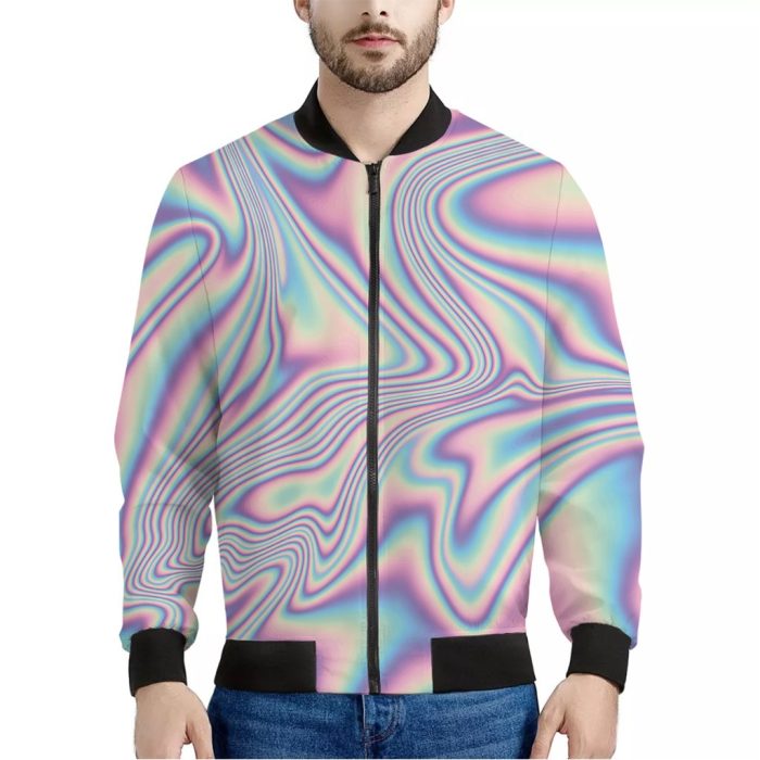 Psychedelic Holographic Print Bomber Jacket