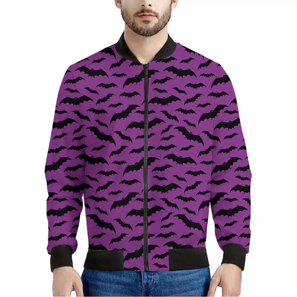 Purple And Black Halloween Bat Print Bomber Jacket – Choose Life ...