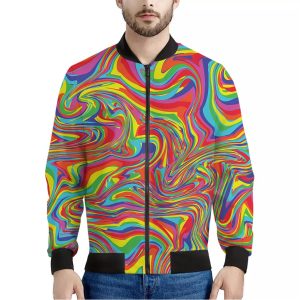 Rainbow Rave Print Bomber Jacket