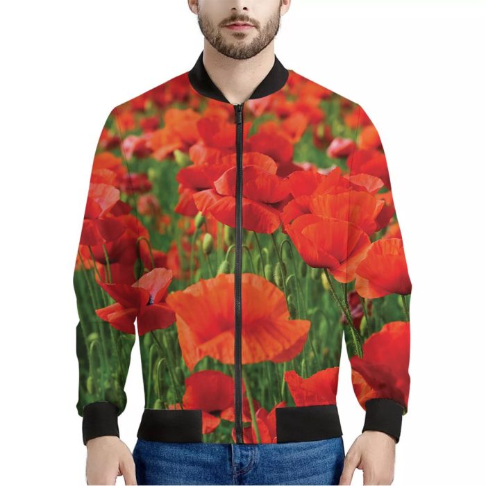 Remembrance Day Poppy Print Bomber Jacket