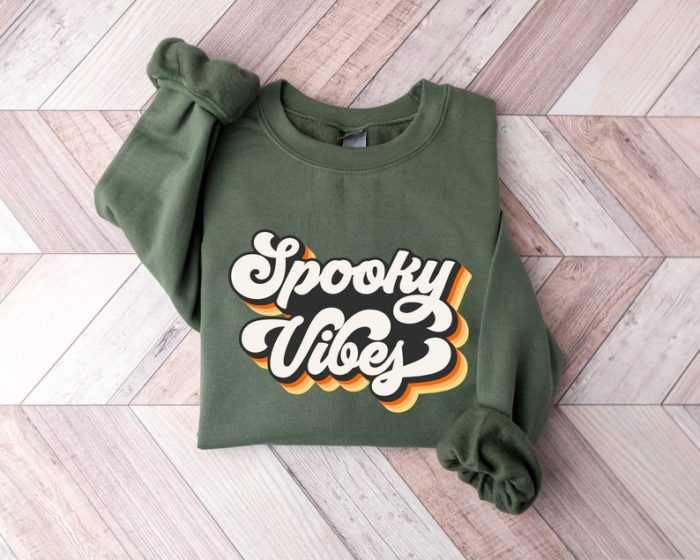 Spooky Vibes Sweatshirt Retro Halloween Sweatshirt Spooky Funny