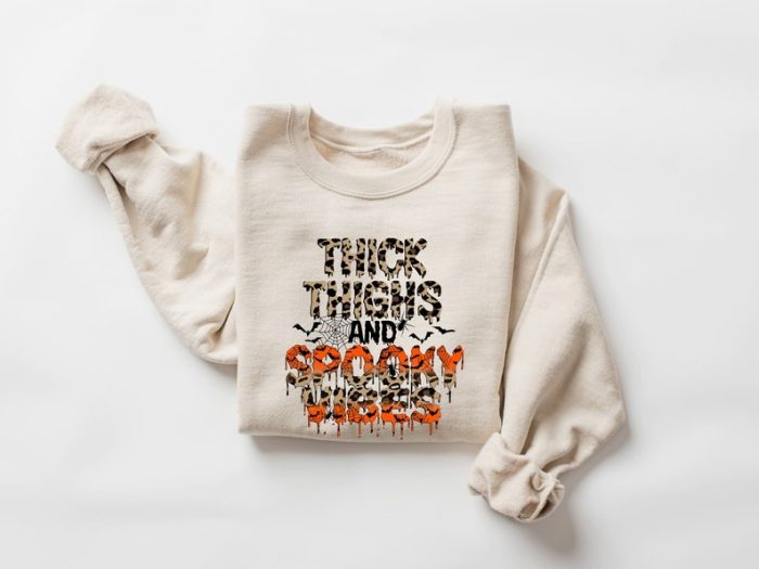 Thick Thighs And Spooky Vibes Sweatshirt Halloween Sweatshirt Spooky Funny