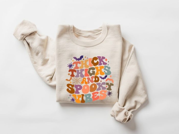 Thick Thighs Spooky Vibes Sweatshirt Funny Halloween Sweatshirt Halloween Sweatshirt Funny Sweatshirt 2023 Halloween Spooky Vibes Sweatshirt
