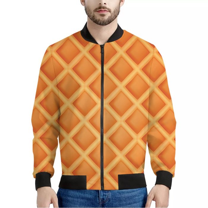 Waffle Texture Print Bomber Jacket