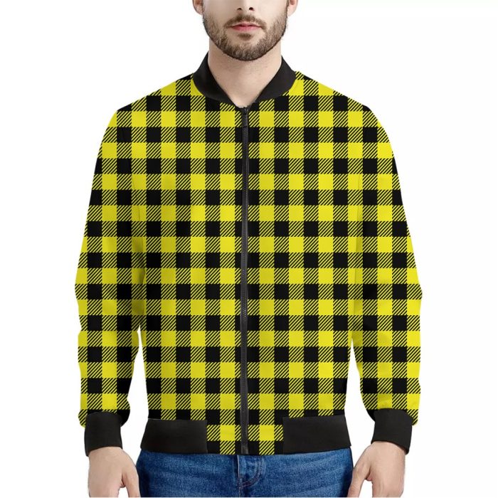 Yellow Buffalo Plaid Print Bomber Jacket