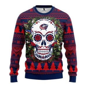 Columbus Blue Jackets Skull Flower Ugly Christmas Sweater