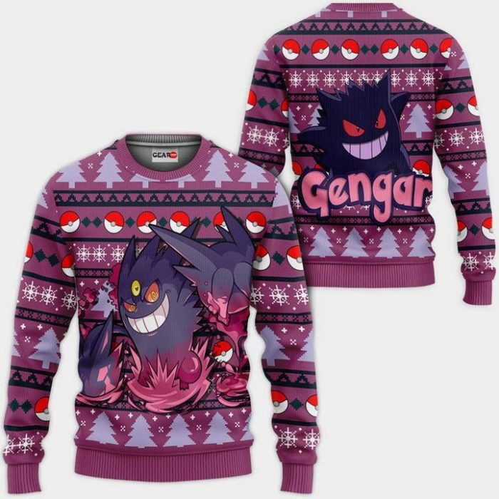Gengar Ugly Christmas Sweater Pullover Hoodie Custom Anime Xmas Gifts