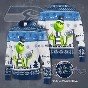 Grinch Seattle Seahawks 3D Ugly Christmas Sweater