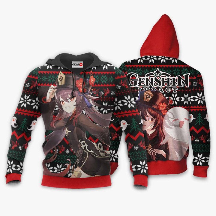 Hu Tao Ugly Christmas Sweater Pullover Hoodie Custom Anime Genshin ...