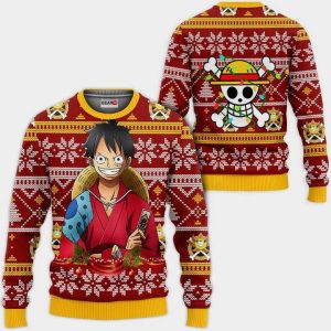 Luffy Ugly Christmas Sweater Pullover Hoodie Custom Wano One Piece Anime Xmas Gifts