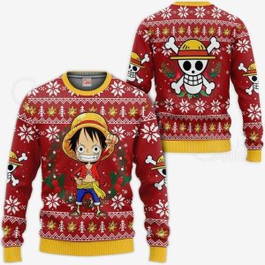 Luffy Ugly Christmas Sweater Pullover Hoodie One Piece Anime Xmas