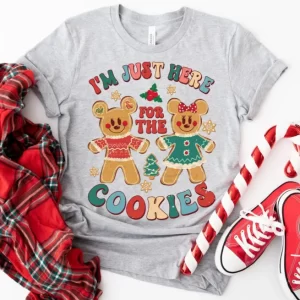 Mickey Minnie X-mas Gingerbread Just Here For Cookies Kid Tee - Unisex T-Shirt