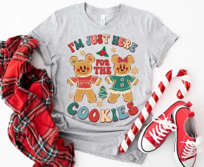 Mickey Minnie X-mas Gingerbread Just Here For Cookies Kid Tee - Unisex T-Shirt