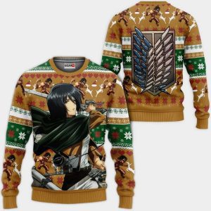 Mikasa Ackerman Ugly Christmas Sweater Pullover Hoodie Custom Anime Attack On Titan Xmas Gifts