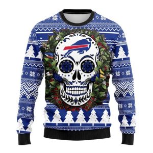 NFL Buffalo Bills Skull Flower Ugly Christmas Sweater