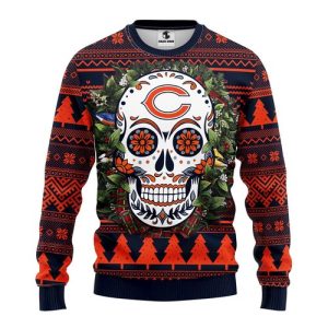 NFL Chicago Bears Skull Flower Ugly Christmas Sweater