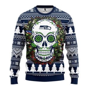 NFL Seattle Seahawks Skull Flower Ugly Christmas Sweater