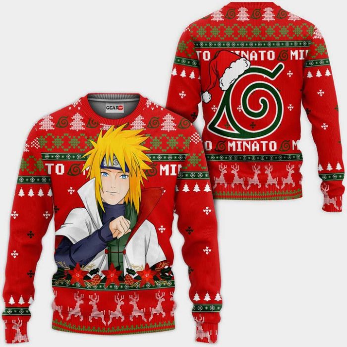 Namikaze Minato Ugly Christmas Sweater Pullover Hoodie Custom Anime Xmas Gifts