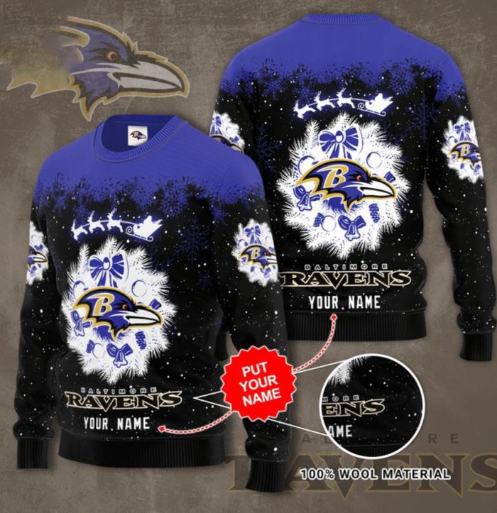 Personalized Baltimore Ravens Custom Name Ugly Christmas Sweater