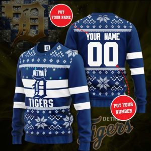 Personalized Custom Name And Number MLB Detroit Tigers Ugly Christmas Sweater