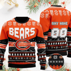 Personalized Custom Name And Number NFL Chicago Bears Custom Name Ugly Christmas Sweater