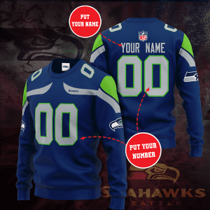 Personalized Custom Name And Number NFL Seattle Seahawks Sweater Ugly Christmas Sweater