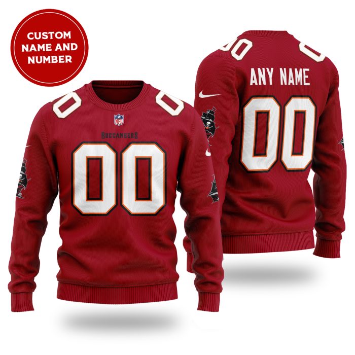 Personalized Custom Name And Number NFL Tampa Bay Buccaneers Red Ugly Christmas Sweater