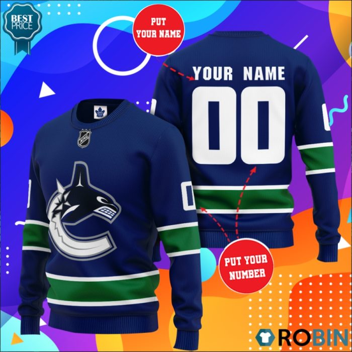 Personalized Custom Name And Number Vancouver Canucks Sweater Ugly Christmas Sweater