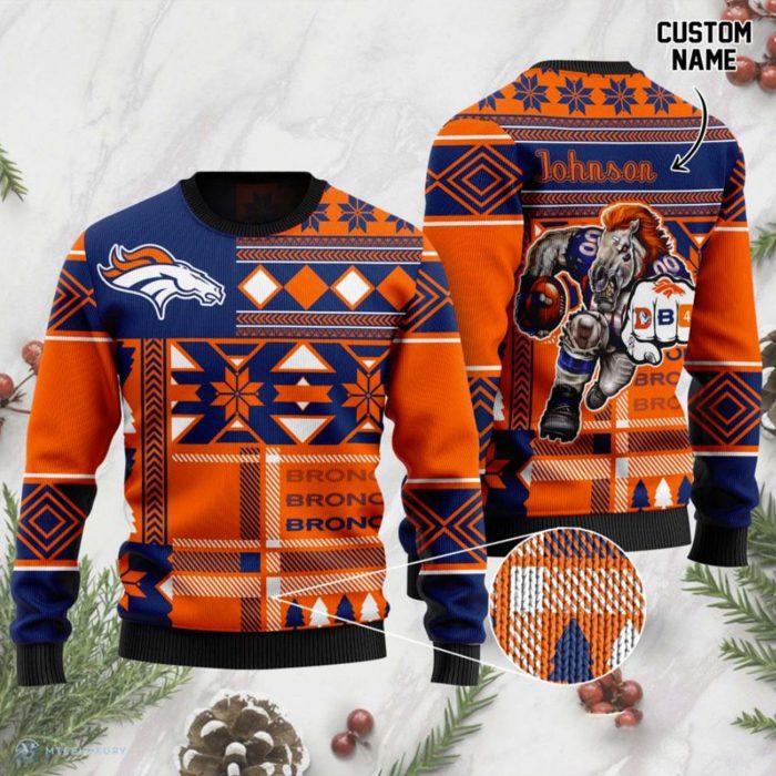Personalized Custom Name Denver Broncos Ugly Christmas Sweater