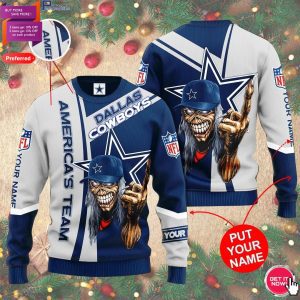 Personalized Dallas Cowboys Football Skull Custom Name 3D Print Ugly Sweater