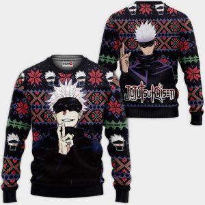 Satoru Gojo Ugly Christmas Sweater Pullover Hoodie Custom Anime Jujutsu Kaisen Xmas Gifts