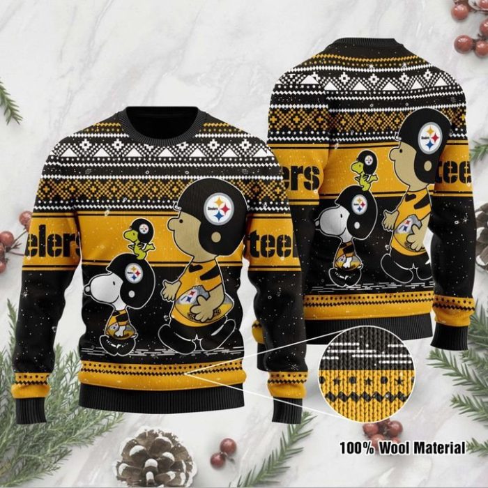 Snoopy And Charlie Brown Pittsburgh Steelers Ugly Christmas Sweater