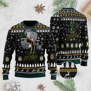 Sports Baseball Team Oakland Athletics With Stomper The Mascot Ugly Christmas Sweater